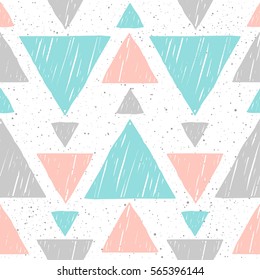 Doodle triangle seamless background. Abstract blue, grey and pink triangle pattern for card, invitation, wallpaper, album, scrapbook, holiday wrapping paper, textile fabric, garment, t-shirt etc