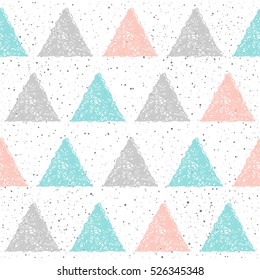 Doodle triangle seamless background. Grey, blue and pink triangle. Abstract triangle for card, invitation, diary, album, sketch book, scrapbook, holiday wrapping paper, textile fabric, garment etc. 