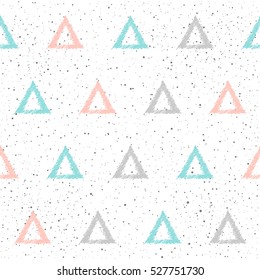 Doodle triangle seamless background. Grey, blue and pink triangle. Abstract triangle for card, invitation, diary, album, sketch book, scrapbook, holiday wrapping paper, textile fabric, garment etc. 