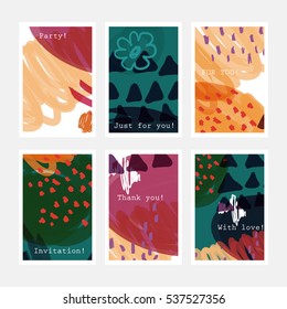 Doodle triangles scribbles green and orange.Hand drawn creative invitation greeting cards.Poster placard flayer design templates. Anniversary Birthday wedding party cards.Isolated on layer.