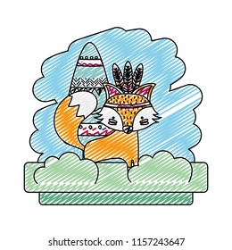 doodle tribal fox animal with feathers style