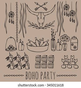 Doodle tribal party ideas in boho style