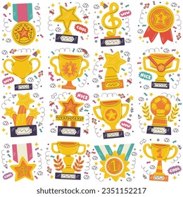 doodle trophies awards stickers collection.