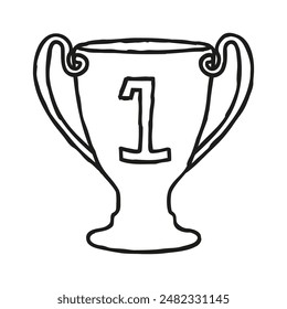 Doodle Trophäe, einfache Stil Gewinner Symbol Hand gezeichnet mit dünner Linie, Champion Konzept