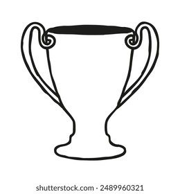 Trofeo Doodle, símbolo ganador de estilo simple dibujado a mano con línea delgada, concepto de campeón