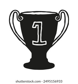 Doodle Trophäe, einfache Stil Gewinner Symbol Hand gezeichnet mit dünner Linie, Champion Konzept