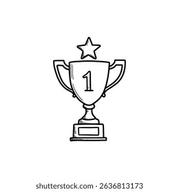 Doodle of Trophy with Star Representing Goal Achievement Icon