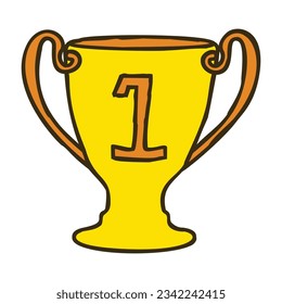 Símbolo de trofeo de Doodle. Campeón dibujado a mano, ganador, icono de concepto de primer lugar