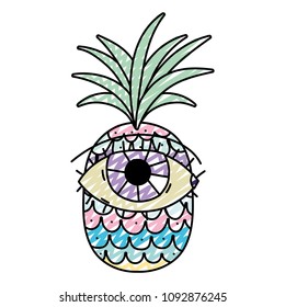 doodle tropical pineapple fruit with eye expression