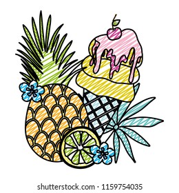 doodle tropical pineapple and lemon with ice cream