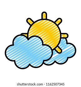 doodle tropical sun and hot weather with clouds