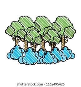 doodle tropical tree branches leaves and clouds