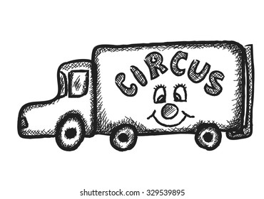 doodle truck circus,  illustration vector icon