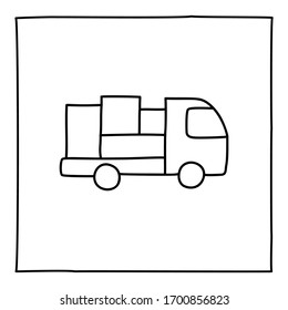 Doodle truck icon, hand drawn with thin line