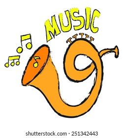 doodle trumpet and music vector illustration 