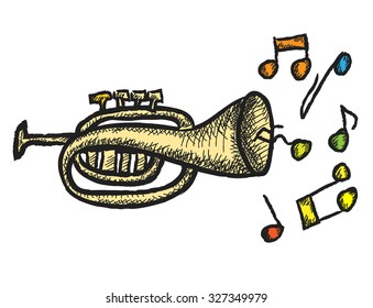 doodle trumpet, vector illustration