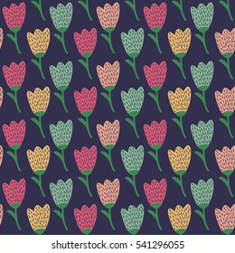 Doodle  tulip pattern. Cute seamless background. Flower backdrop. Vector illustration.