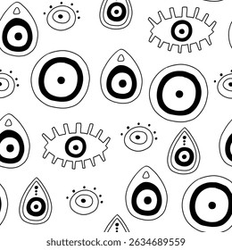 Doodle turkish evil eye seamless pattern. Greek magic astrology design. Vector background