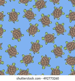 Doodle turtle seamless pattern background.