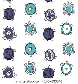 Doodle turtles in the style of Scandi. Vector seamless pattern.
