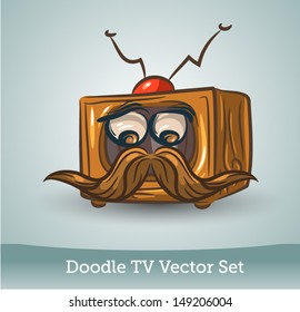 Doodle TV set, funny mustache
