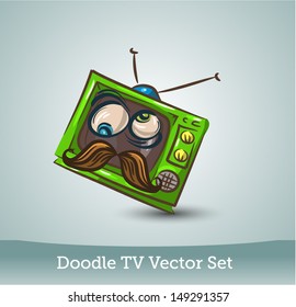 Doodle TV set, funny mustache