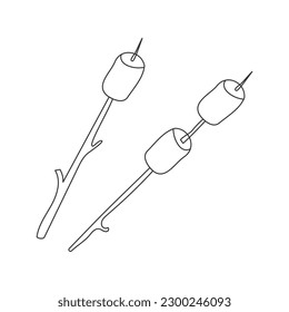 Doodle twigs with m
Marshmallows for a Campfire. Summer hike, Camping, picnic Food. Isolated hand drawn illustration