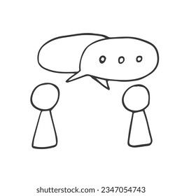Doodle two buble speech icon. Teamwork dialogue. Two people talk icon