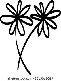 Doodle of two flowers with overlapping petals and stems