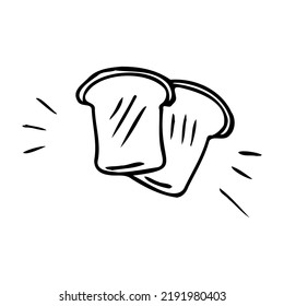 Doodle two slices bread icon. Hand drawn black sketch. Sign symbol. Decoration element. White background. Isolated. Flat design. Vector illustration.