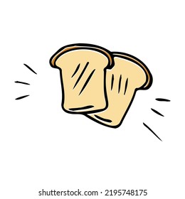 Doodle zwei Scheiben Brot Symbol. Handgezeichnete schwarze Skizze. Unterschreiben Sie Symbol. Dekorationselement. Weißer Hintergrund. Einzeln. Flaches Design. Vektorgrafik.
