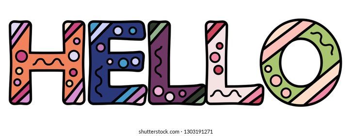 doodle typography poster with ornament. Cartoon cute card with lettering - Hello.