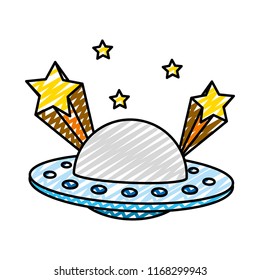 doodle ufo universe object and shoothing stars