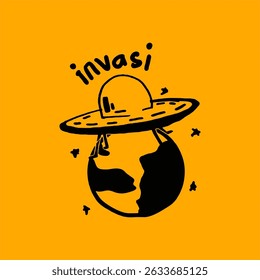 Doodle UFOu invasi icon simple