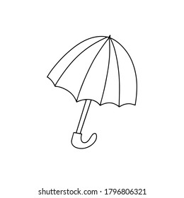 Doodle umbrella isolated on white. Outline icon. Kids hand drawing art line. Logo autumn. Sketch vector stock illustration. EPS 10