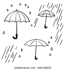 Doodle umbrella   rainy weather isolated white background  Hand drawn vector illustration