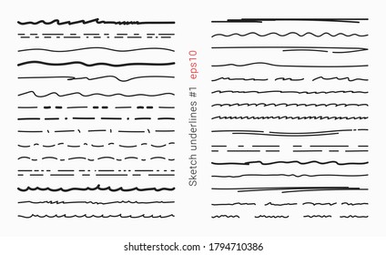 Doodle underline line hand-drawn scribble set. Hand made line vector illustration with black stroke collection. Pencil and pen brush abstract stripes design for decoration. Handmade wave divider SET1