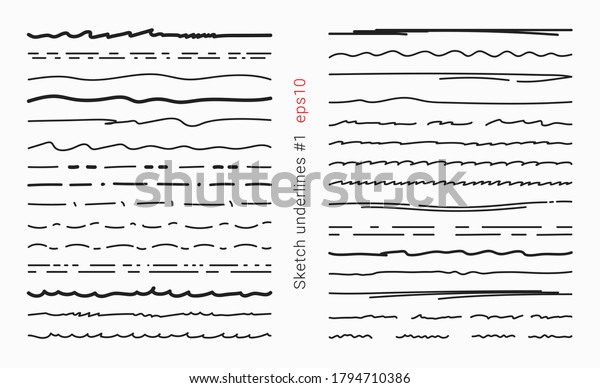 Doodle underline line hand-drawn scribble set. Hand\
made line vector illustration with black stroke collection. Pencil\
and pen brush abstract stripes design for decoration. Handmade wave\
divider SET1