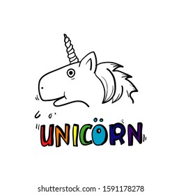 doodle unicorn illustration with hand drawn style vector