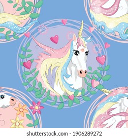 Doodle unicorn pattern for textile design. Animal cartoon. Ditsy print. Trendy seamless pattern. Fabric pattern