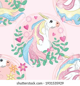 Doodle unicorn pattern for textile design. Animal cartoon. Ditsy print. Trendy seamless pattern. Fabric pattern