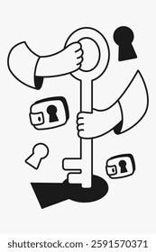 Doodle Unlock Key Line Illustration