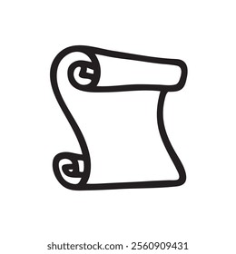 Doodle unrolled scroll, hand drawn with thin black line