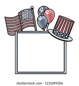 doodle usa frame flag with bubbles and hat nation