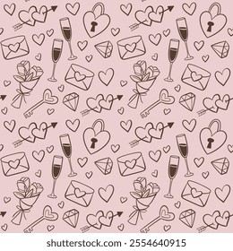 Doodle Valentine Day Seamless Patterns