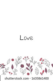 Doodle valentine leaves and flowers frame vector on white background for decoration on Valentine's day and weeding events.