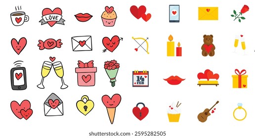 Doodle Valentine's day element collection| Wedding Outline Icons Set | Romantic Icon Flat
