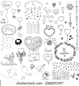 doodle valentines day elements and hearts