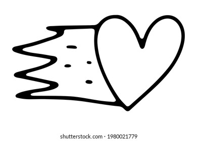 El Doodle Valentines Day es un corazón feroz. Símbolo de amor de contorno dibujado a mano aislado en fondo blanco. Tarjeta de saludo cortada Corazón con fuego. 14 de febrero, boda, señal de sentimientos. Ilustración de Vector Valentine