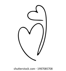 Doodle Valentines Day heart. Hand drawn outline love symbol isolated on white background. Cute greeting line art card Heart. February 14, wedding, feeling, medicine sign. Vector pregnancy illustration
